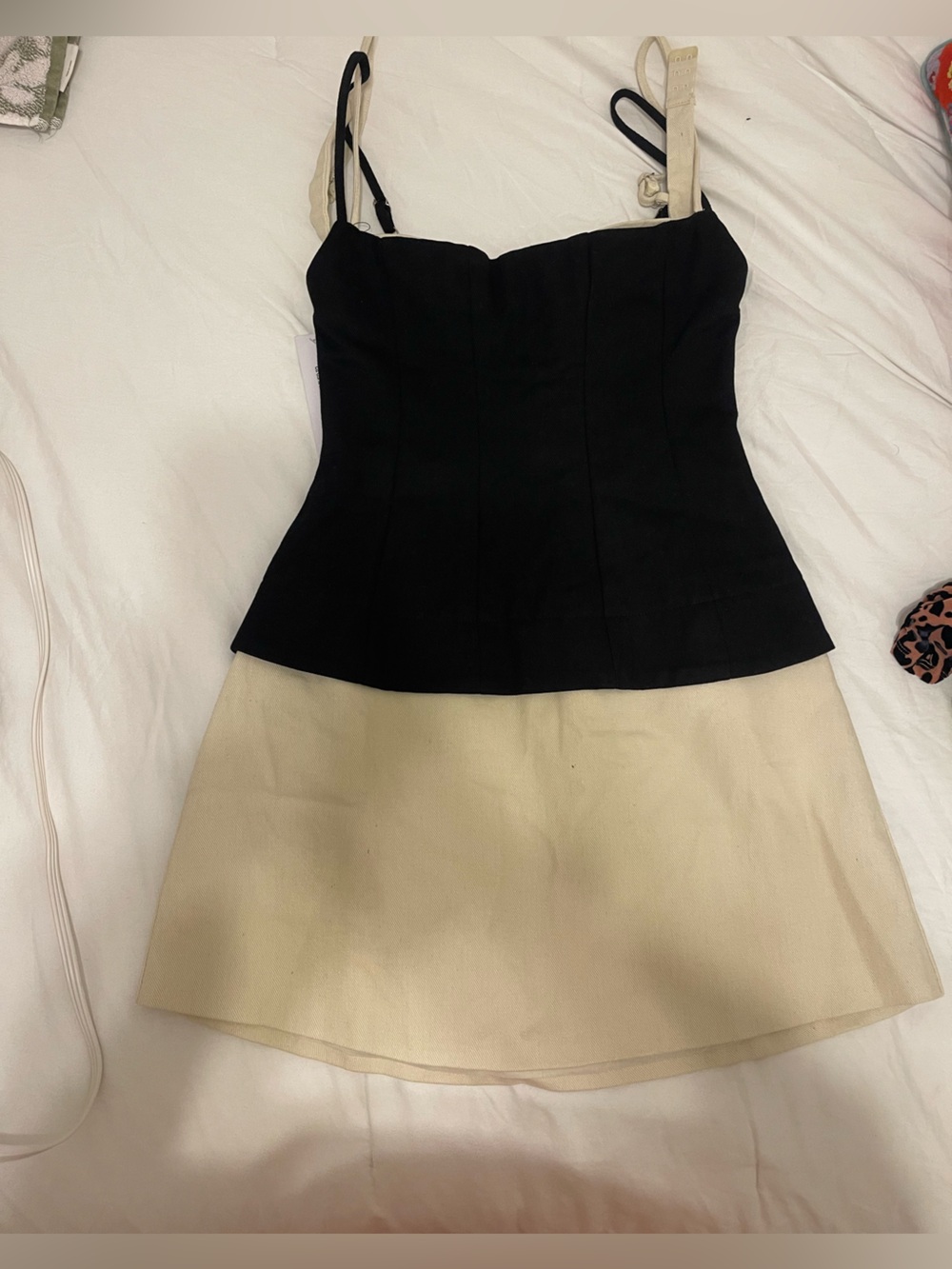 Black and Cream Two-Tone Strap Dress